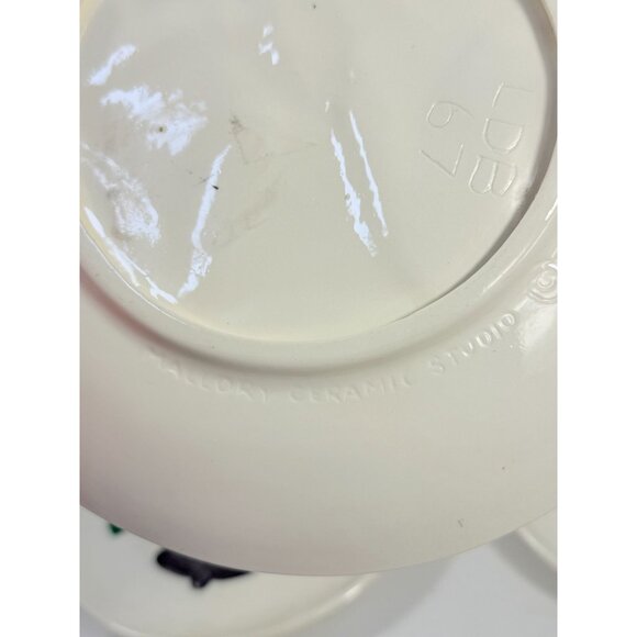 Ceramic Dinner Plates Vintage Handmade Hand-painted 3D Christmas Bells Holly Mal - Picture 10 of 11